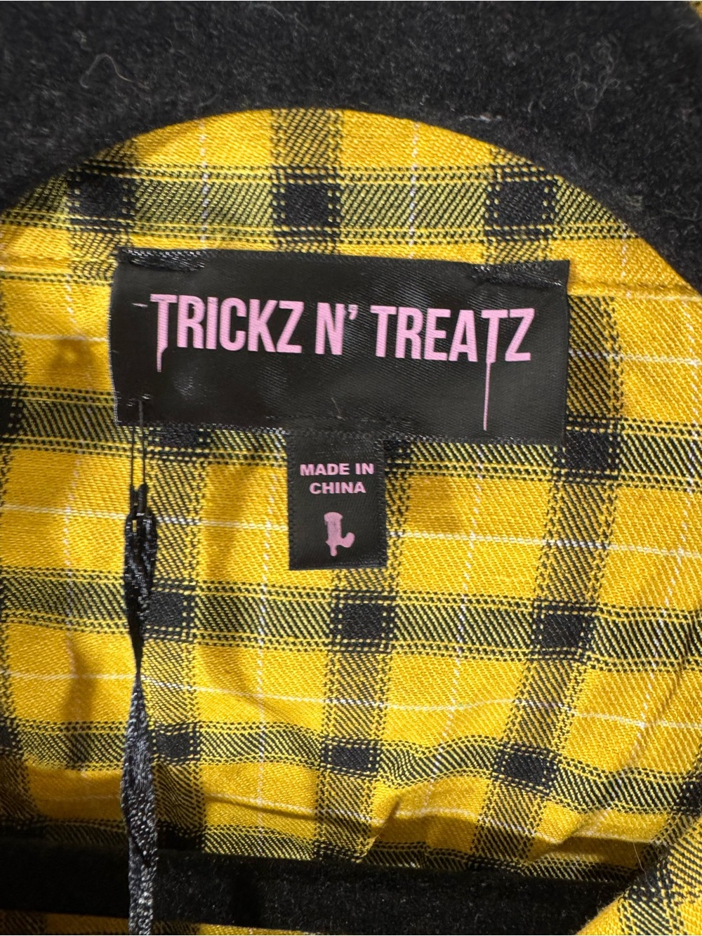Dollskill Trickz N' Treatz Like Whatever Yellow Plaid Button Shirt Large NEW - Picture 6 of 10